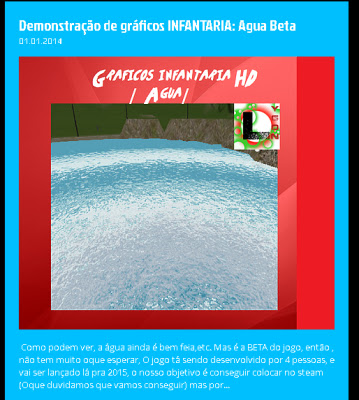 Infantaria HD water graphics beta demonstration post from January 2014, showing a water surface render.